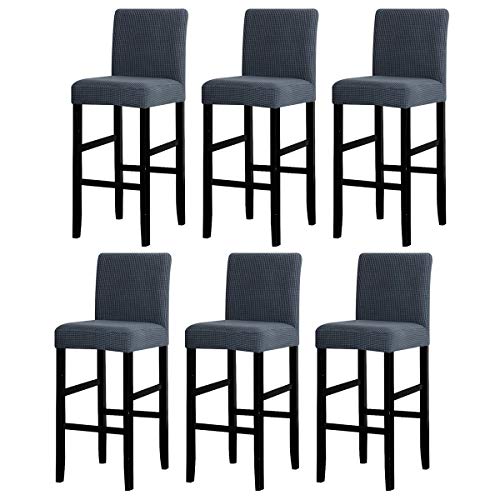 LANSHENG Bar Stuhlhussen, Stretch Abnehmbarer waschbarer Stuhl Schonbezug für Short Swivel Dining Chair Rückenlehne Barhocker Stuhl (Grau,6 Stück) von LANSHENG