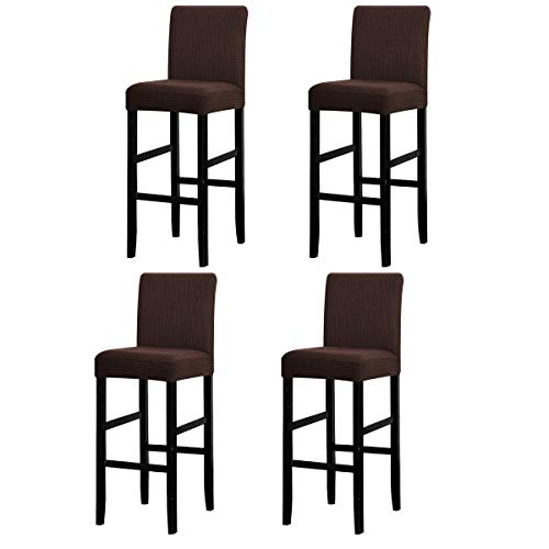 LANSHENG Bar Stuhlhussen, Stretch Abnehmbarer waschbarer Stuhl Schonbezug für Short Swivel Dining Chair Rückenlehne Barhocker Stuhl (Kaffee,4 Stück) von LANSHENG