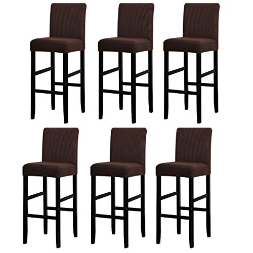 LANSHENG Bar Stuhlhussen, Stretch Abnehmbarer waschbarer Stuhl Schonbezug für Short Swivel Dining Chair Rückenlehne Barhocker Stuhl (Kaffee,6 Stück) von LANSHENG