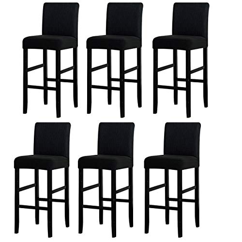 LANSHENG Bar Stuhlhussen, Stretch Abnehmbarer waschbarer Stuhl Schonbezug für Short Swivel Dining Chair Rückenlehne Barhocker Stuhl (Schwarz,6 Stück) von LANSHENG