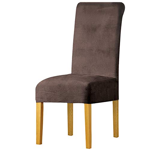 LANSHENG Stretchy Stuhlbezüge für Esszimmerstühle, Stretch Spandex mit Gummiband Stuhlbezug,Velvet Large Dining Chair Schonbezüge für Restaurant Hotel Party Bankett (Kaffee grau,6 Pack(M)) von LANSHENG