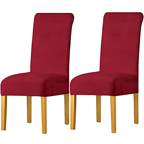 LANSHENG Stretchy Stuhlbezüge für Esszimmerstühle, Stretch Spandex mit Gummiband Stuhlbezug,Velvet Large Dining Chair Schonbezüge für Restaurant Hotel Party Bankett (Rot,2 Pack(M)) von LANSHENG