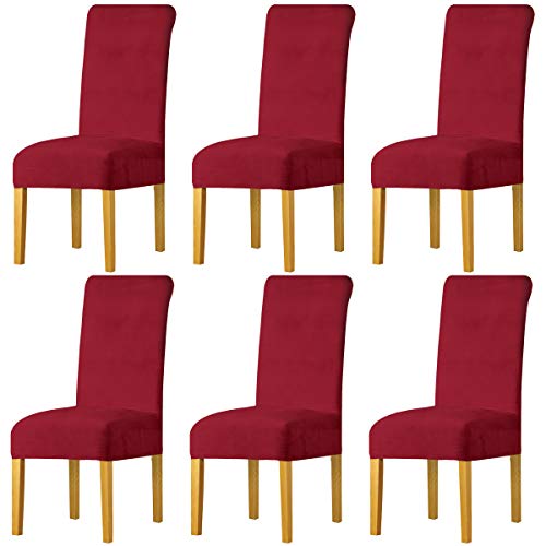 LANSHENG Stretchy Stuhlbezüge für Esszimmerstühle, Stretch Spandex mit Gummiband Stuhlbezug,Velvet Large Dining Chair Schonbezüge für Restaurant Hotel Party Bankett (Rot,6 Pack(M)) von LANSHENG