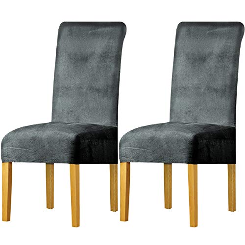 LANSHENG Stuhlhussen 2er Set, Universelle Abnehmbare Waschbar Samt Stuhlbezug, Pflegeleich Langlebig Esszimmerstühle Stuhlhussen für Küche, Restaurant(Sliver Grau,2er Set) von LANSHENG
