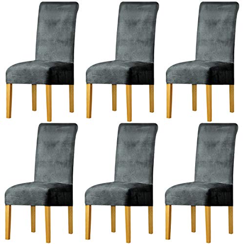 LANSHENG Stretchy Stuhlbezüge für Esszimmerstühle, Stretch Spandex mit Gummiband Stuhlbezug,Velvet Large Dining Chair Schonbezüge für Restaurant Hotel Party Bankett (Silber grau,6 Pack(M)) von LANSHENG