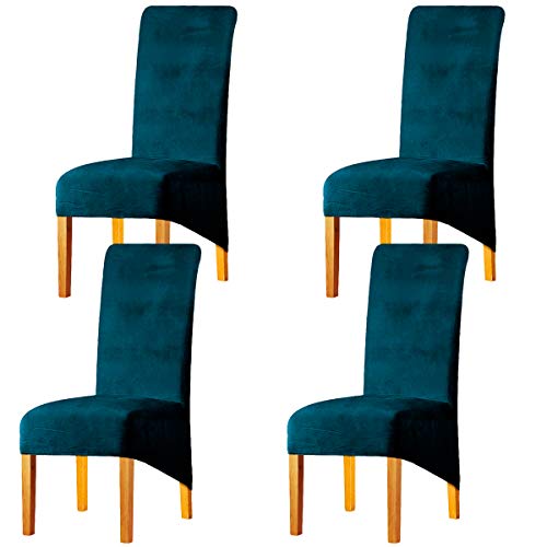 LANSHENG Stretchy XL Stuhlbezüge für Esszimmerstühle, Stretch Spandex mit Gummiband Stuhlbezug,Velvet Large Dining Chair Schonbezüge für Restaurant Hotel Party Bankett (Blaugrün,4er Set (Groß)) von LANSHENG