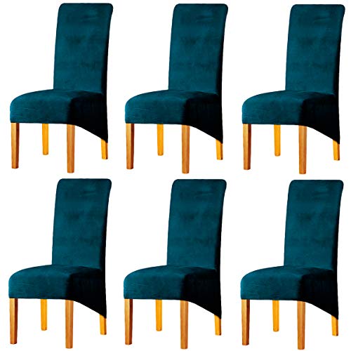 LANSHENG Stretchy XL Stuhlbezüge für Esszimmerstühle, Stretch Spandex mit Gummiband Stuhlbezug,Velvet Large Dining Chair Schonbezüge für Restaurant Hotel Party Bankett (Blaugrün,6er Set (Groß)) von LANSHENG