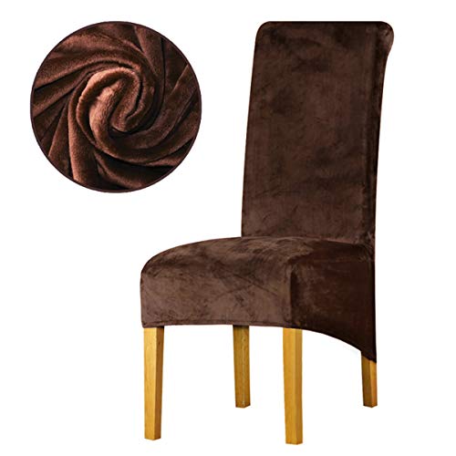 LANSHENG Stretchy XL Stuhlbezüge für Esszimmerstühle, Stretch Spandex mit Gummiband Stuhlbezug,Velvet Large Dining Chair Schonbezüge für Restaurant Hotel Party Bankett (Dunkler Kaffee,4er Set (Groß)) von LANSHENG