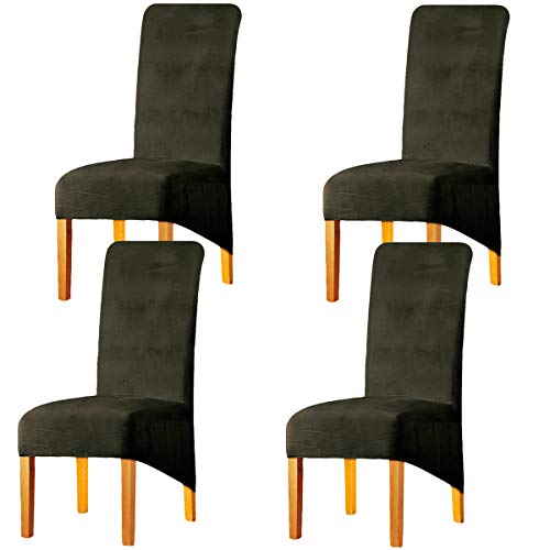 LANSHENG Stretchy XL Stuhlbezüge für Esszimmerstühle, Stretch Spandex mit Gummiband Stuhlbezug,Velvet Large Dining Chair Schonbezüge für Restaurant Hotel Party Bankett (Grün Grau,4er Set (Groß)) von LANSHENG