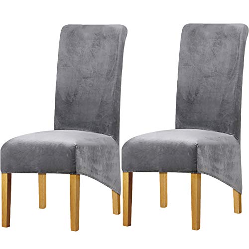 LANSHENG Stretchy XL Stuhlbezüge für Esszimmerstühle, Stretch Spandex mit Gummiband Stuhlbezug,Velvet Large Dining Chair Schonbezüge für Restaurant Hotel Party Bankett (Hellgrau,2er Set (Groß)) von LANSHENG