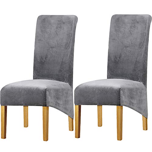 LANSHENG Stuhlhussen, Elastische Abnehmbare Waschbar Stuhlbezüge aus Samt, Stretch Stuhlhussen Hochlehner für Esszimmerstühle, Küche, Restaurant (2er Set, Hellgrau) von LANSHENG