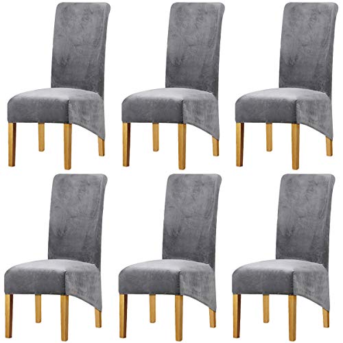 LANSHENG Stretchy XL Stuhlbezüge für Esszimmerstühle, Stretch Spandex mit Gummiband Stuhlbezug,Velvet Large Dining Chair Schonbezüge für Restaurant Hotel Party Bankett (Hellgrau,6er Set (Groß)) von LANSHENG