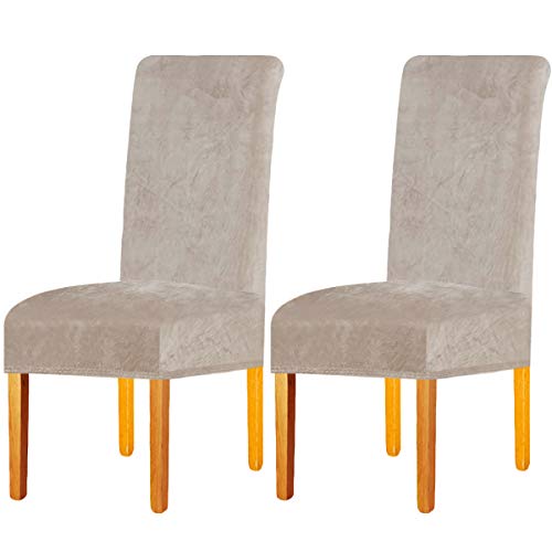 LANSHENG Stretchy XL Stuhlbezüge für Esszimmerstühle, Stretch Spandex mit Gummiband Stuhlbezug,Velvet Large Dining Chair Schonbezüge für Restaurant Hotel Party Bankett (Kamel, 2 Pack(M)) von LANSHENG