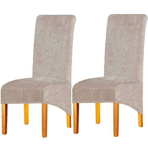 LANSHENG Stretchy XL Stuhlbezüge für Esszimmerstühle, Stretch Spandex mit Gummiband Stuhlbezug,Velvet Large Dining Chair Schonbezüge für Restaurant Hotel Party Bankett (Kamel, 2er Set (Groß)) von LANSHENG