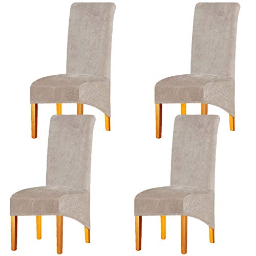 LANSHENG Stretchy XL Stuhlbezüge für Esszimmerstühle, Stretch Spandex mit Gummiband Stuhlbezug,Velvet Large Dining Chair Schonbezüge für Restaurant Hotel Party Bankett (Kamel, 4er Set (Groß)) von LANSHENG