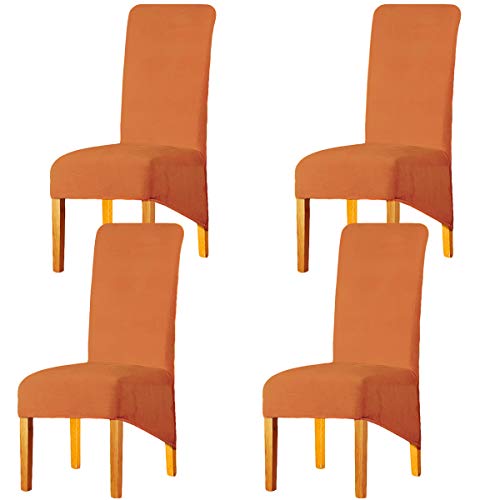 LANSHENG Stretchy XL Stuhlbezüge für Esszimmerstühle, Stretch Spandex mit Gummiband Stuhlbezug,Velvet Large Dining Chair Schonbezüge für Restaurant Hotel Party Bankett (Orange,4er Set (Groß)) von LANSHENG