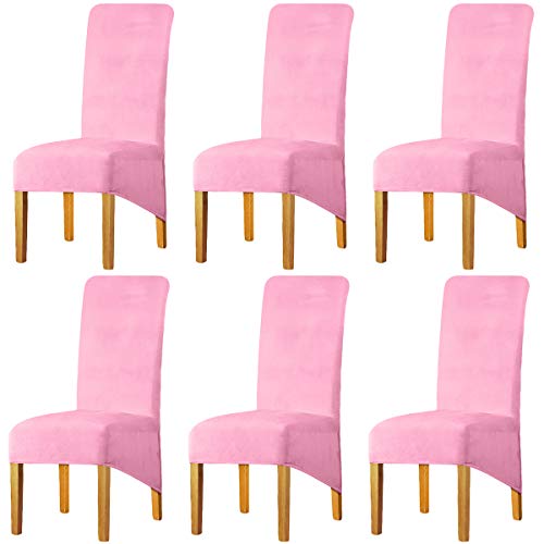 LANSHENG Stretchy XL Stuhlbezüge für Esszimmerstühle, Stretch Spandex mit Gummiband Stuhlbezug,Velvet Large Dining Chair Schonbezüge für Restaurant Hotel Party Bankett (Rosa,6er Set (Groß)) von LANSHENG