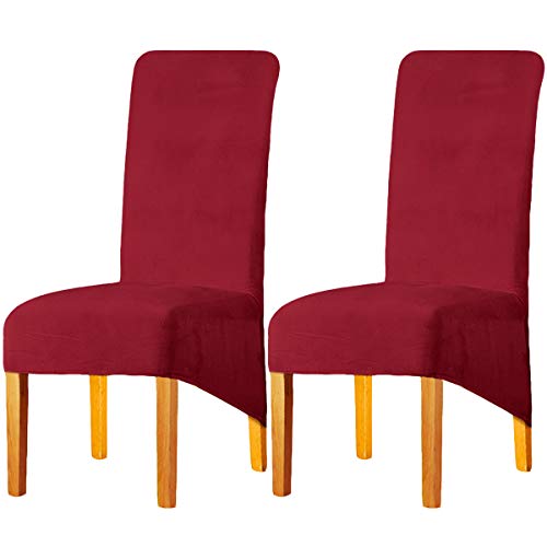 LANSHENG Stretchy XL Stuhlbezüge für Esszimmerstühle, Stretch Spandex mit Gummiband Stuhlbezug,Velvet Large Dining Chair Schonbezüge für Restaurant Hotel Party Bankett (Rot,2er Set (Groß)) von LANSHENG