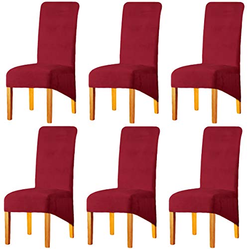 LANSHENG Stretchy XL Stuhlbezüge für Esszimmerstühle, Stretch Spandex mit Gummiband Stuhlbezug,Velvet Large Dining Chair Schonbezüge für Restaurant Hotel Party Bankett (Rot,6er Set (Groß)) von LANSHENG