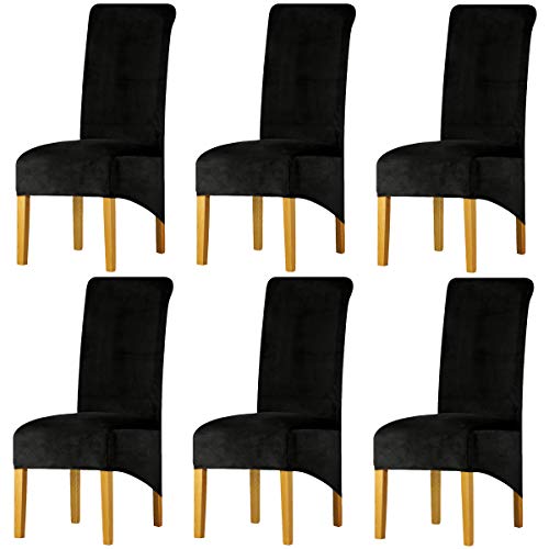 LANSHENG Stuhlhussen, Elastische Abnehmbare Waschbar Stuhlbezüge aus Samt, Stretch Stuhlhussen Hochlehner für Esszimmerstühle, Küche, Restaurant (6er Set, Schwarz) von LANSHENG