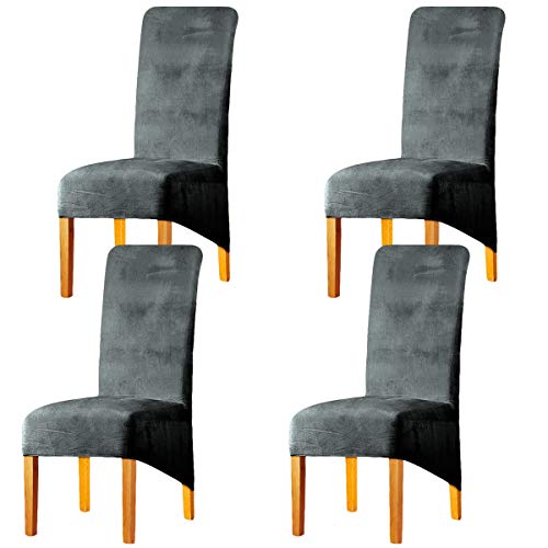 LANSHENG Stretchy XL Stuhlbezüge für Esszimmerstühle, Stretch Spandex mit Gummiband Stuhlbezug,Velvet Large Dining Chair Schonbezüge für Restaurant Hotel Party Bankett (Silber grau,4er Set (Groß)) von LANSHENG