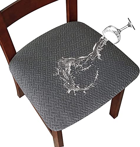 LANSHENG Stuhlbezug Sitzfläche Waschbarer Stretch Wasserdicht Jacquard Bezug für Stühle Esszimmerstuhl Sitzbezug Stuhlsitzbezüge 4er Set Dunkelgrau Stuhl Sitzbezug für Zuhause,Küche von LANSHENG