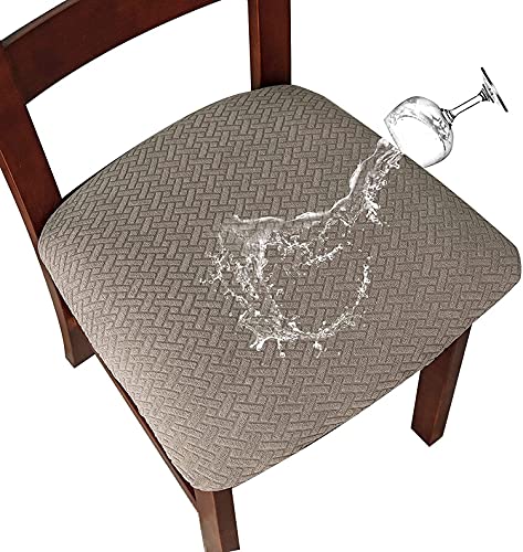 LANSHENG Stuhlbezug Sitzfläche Waschbarer Stretch Wasserdicht Jacquard Bezug für Stühle Esszimmerstuhl Sitzbezug Stuhlsitzbezüge 6er Set Taupe Stuhl Sitzbezug für Zuhause,Küche von LANSHENG