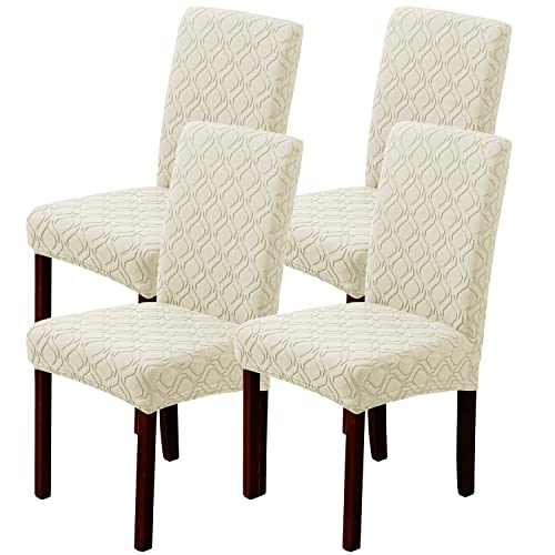 LANSHENG Stuhlhussen 4er Set, Stretch Stuhlhussen Schwingstühle, Abnehmbarer Waschbarer Stuhlbezug für Esszimmer, Küche, Hotel (4er Set, Beige) von LANSHENG