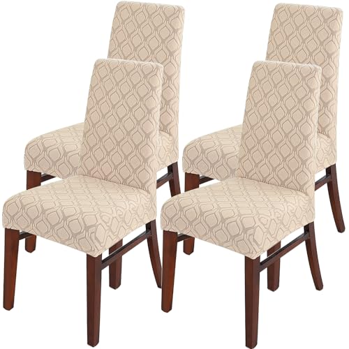 LANSHENG Stuhlhussen 4er Set, Stretch Stuhlhussen Schwingstühle, Abnehmbarer Waschbarer Stuhlbezug für Esszimmer, Küche, Hotel (4er Set, Sand) von LANSHENG