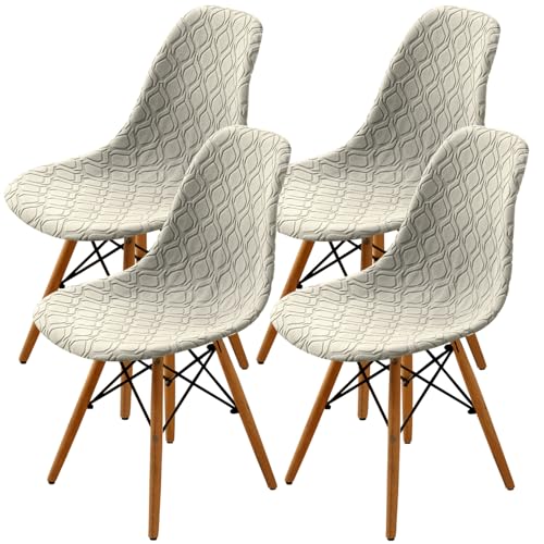 LANSHENG Stuhlhussen 4er Set, Stretch Stuhlhussen für Esszimmerstühle, Abnehmbarer Waschbarer Stuhlüberzug Stuhlbezug für Küche (Beige, 4er Set) von LANSHENG
