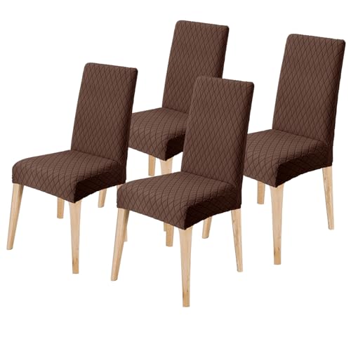 LANSHENG Stuhlhussen 4er Set, Universal Stretch stuhlbezug Stuhlüberzug Esszimmerstühle Bezug, Elastische Moderne Abnehmbar Waschbar Stuhlhussen für Esszimmerstühle, Küche, Hochzeit, Bankett, Braun von LANSHENG