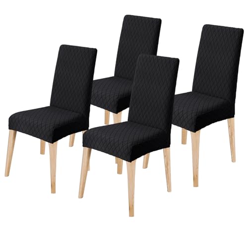 LANSHENG Stuhlhussen 4er Set, Universal Stretch stuhlbezug Stuhlüberzug Esszimmerstühle Bezug, Elastische Moderne Abnehmbar Waschbar Stuhlhussen für Esszimmerstühle, Küche, Hochzeit, Bankett, Schwarz von LANSHENG