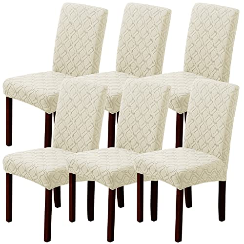 LANSHENG Stuhlhussen 6er Set, Stretch Stuhlhussen Schwingstühle, Abnehmbarer Waschbarer Stuhlbezug für Esszimmer, Küche, Hotel (6er Set, Beige) von LANSHENG