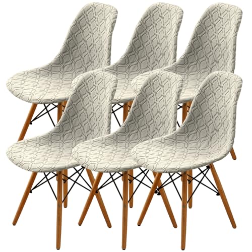 LANSHENG Stuhlhussen 6er Set, Stretch Stuhlhussen für Esszimmerstühle, Abnehmbarer Waschbarer Stuhlüberzug Stuhlbezug für Küch (Beige, 6er Set) von LANSHENG