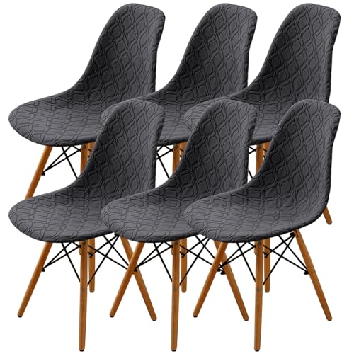 LANSHENG Stuhlhussen 6er Set, Stretch Stuhlhussen für Esszimmerstühle, Abnehmbarer Waschbarer Stuhlüberzug Stuhlbezug für Küch (Grau, 6er Set) von LANSHENG