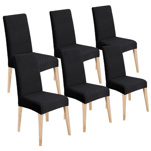 LANSHENG Stuhlhussen 6er Set, Universal Stretch stuhlbezug Stuhlüberzug Esszimmerstühle Bezug, Elastische Moderne Abnehmbar Waschbar Stuhlhussen für Esszimmerstühle, Küche, Hochzeit, Bankett, Schwarz von LANSHENG