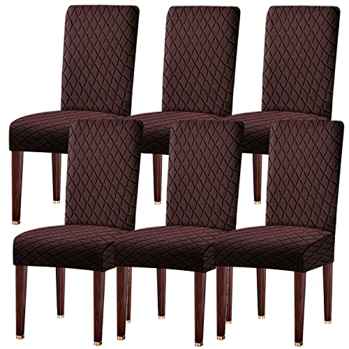 LANSHENG Stuhlhussen 6er Set, Universal Stretch stuhlbezug Stuhlüberzug Esszimmerstühle Bezug, Elastische Moderne Abnehmbar Waschbar Stuhlhussen für Esszimmerstühle, Küche, Hochzeit, Bankett, Braun von LANSHENG