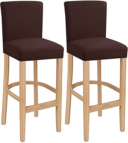 LANSHENG Stuhlhussen Barhocker Bezug Barstuhlbezug mit Rückenlehne 2 Stück Hussen für Barhocker, Stretch Waschbarer Barhocker Abdeckung Passend für Barhocker mit kurzer Rückenlehne Braun von LANSHENG