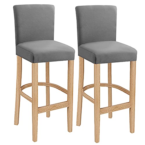 LANSHENG Stuhlhussen Barhocker Bezug Barstuhlbezug mit Rückenlehne 2 Stück Hussen für Barhocker, Stretch Waschbarer Barhocker Abdeckung Passend für Barhocker mit kurzer Rückenlehne Hellgrau von LANSHENG