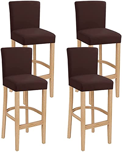 LANSHENG Stuhlhussen Barhocker Bezug Barstuhlbezug mit Rückenlehne 4 Stück Hussen für Barhocker, Stretch Waschbarer Barhocker Abdeckung Passend für Barhocker mit kurzer Rückenlehne Braun von LANSHENG