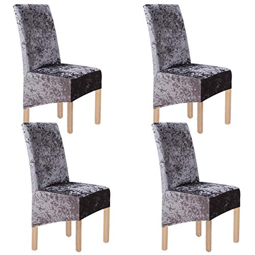 Stretch Crushed Velvet XL Stuhlhussen für Esszimmerstühle 2/4/6 Pcs Stuhlschutz Schonbezug, elastische Stuhlschoner Sitzbezüge für Esszimmer Hochzeitsbankett Party Dekoration (Grau-G,4 Pack(XL)) von LANSHENG