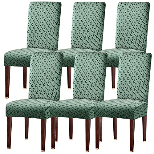 Stuhlhussen 6er Set, Universal Stretch stuhlbezug Stuhlüberzug Esszimmerstühle Bezug, Elastische Moderne Abnehmbar Waschbar Stuhlhussen für Esszimmerstühle, Küche, Hochzeit, Bankett, Bohnengrün von LANSHENG