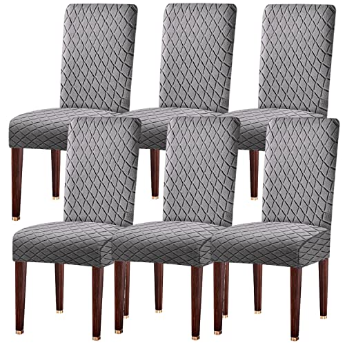 Stuhlhussen 6er Set, Universal Stretch stuhlbezug Stuhlüberzug Esszimmerstühle Bezug, Elastische Moderne Abnehmbar Waschbar Stuhlhussen für Esszimmerstühle, Küche, Hochzeit, Bankett, Hellgrau von LANSHENG