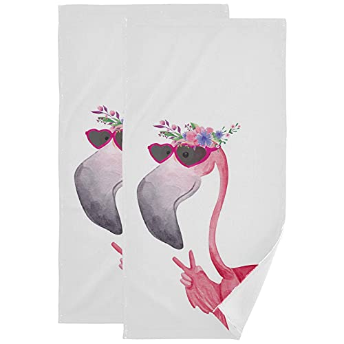 Flamingo Blumenkranz Hello Summer Handtücher 2Er Set Badetücher Ausbleichsicher Schwimmbadtuch Mikrofaser Strandhandtuch Schnelltrocknend Saunatuch, 40X70Cm von LANSHUI