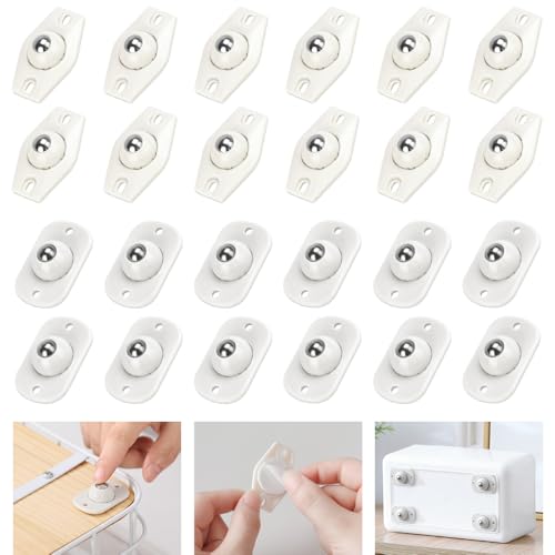 LANSKYLAN 24 Stück Kugelrollen Mini rollen für Möbel Selbstklebend Möbelrollen Klein 360° Grad Möbelkugelrollen Rollenrad Schwerlast Mini Rollen für Kleine Möbel Mülleimer Gepäckträger und Regal von LANSKYLAN