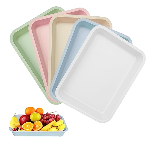 LANSKYLAN 5 Stück Kunststofftablett Serviertablett Rutschfest Rechteckig Servierplatten Plastik Tabletts aus Kunststoff Kunststoff Fast Food Café Tabletts Rutschfest für Küche Esszimmer 30.5*23*4.5cm von LANSKYLAN