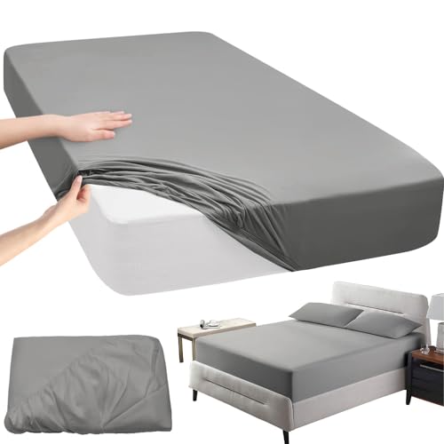 LANSKYLAN Spannbettlaken 180x200cm Spannbetttuch Boxspringbett Bettlaken 180x200 Grau 40cm Höhe Spannlaken Gebürstete Mikrofaser Spannoberlaken Bett Laken Grau für Wasserbett Bed Fitted Sheet von LANSKYLAN