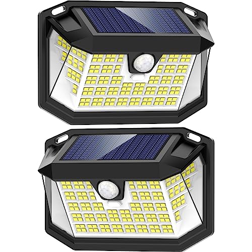 LANSOW Solarlampen für Außen, 【188LED/Kaltweiß/2 Stück】 LED Solar Bewegungsmelder Aussen, 270° Solarleuchten für Außen, 3 Modi IP65 Wasserdichte Solar Strahler mit Bewegungsmelder für Garten Wand von LANSOW