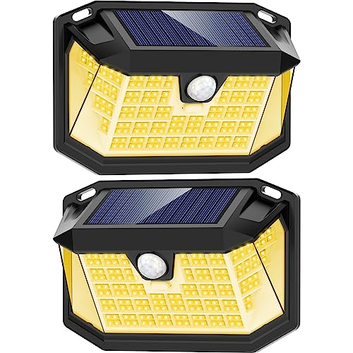 LANSOW Solarlampen für Außen, 【188LED/Warmweiß/2 Stück】 LED Solar Bewegungsmelder , 270° Solarleuchten , 3 Modi IP65 Wasserdichte Strahler für Garten Wand von LANSOW