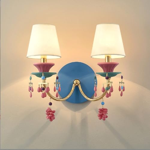 LANTANB Doppelkopf-Wandlampe mit Perlen im Vintage-Stil, für Kinderzimmer, bunte dekorative Beleuchtung für Schlafzimmer, Nachttisch von LANTANB